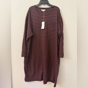 ENGINEERED GARMENTS NY Size 3 XL Striped T-Shirt Dress Rust Navy mid Sleeve B780